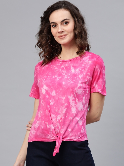 

COVER STORY Women Pink Dyed Round Neck T-shirt