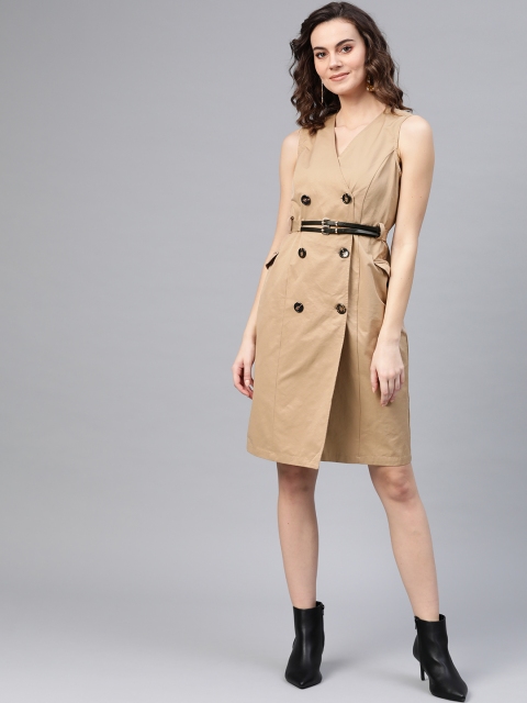 

COVER STORY Women Khaki Solid Wrap Dress with Belt