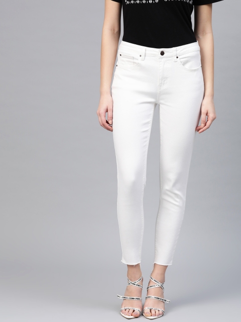 

COVER STORY Women White Skinny Fit Mid-Rise Clean Look Cropped Stretchable Jeans