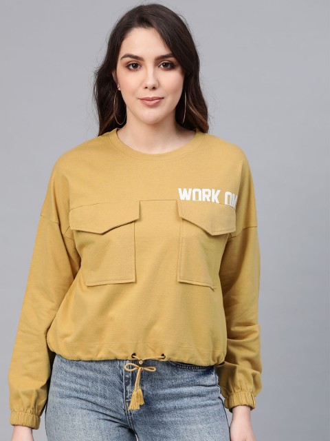 

COVER STORY Women Mustard Yellow Solid Sweatshirt