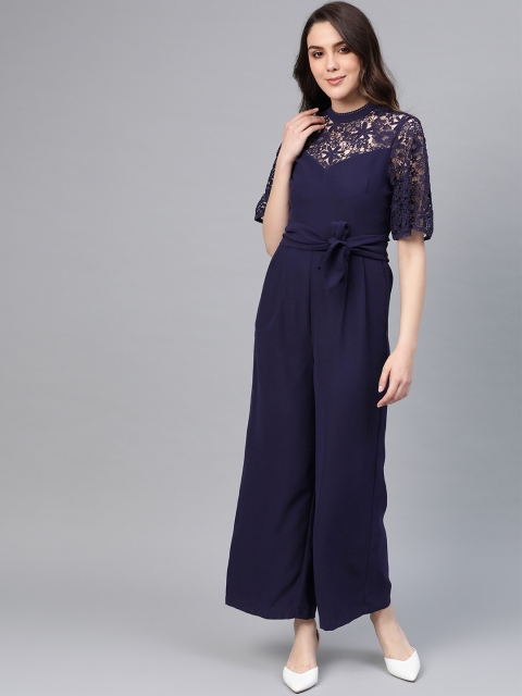 

COVER STORY Women Navy Blue Lace Detail Basic Jumpsuit