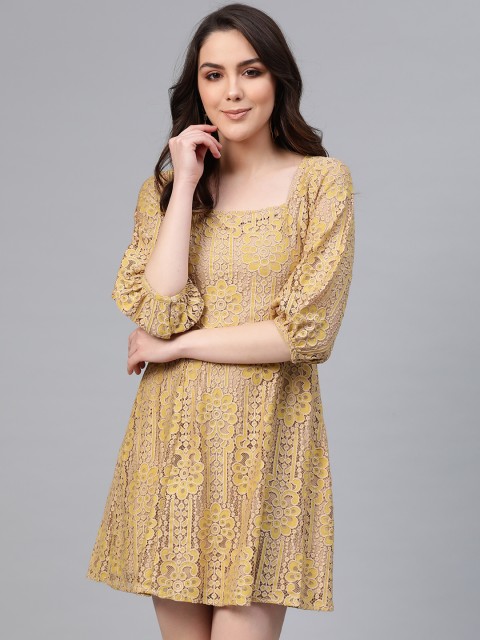 

COVER STORY Women Beige Lace A-Line Dress