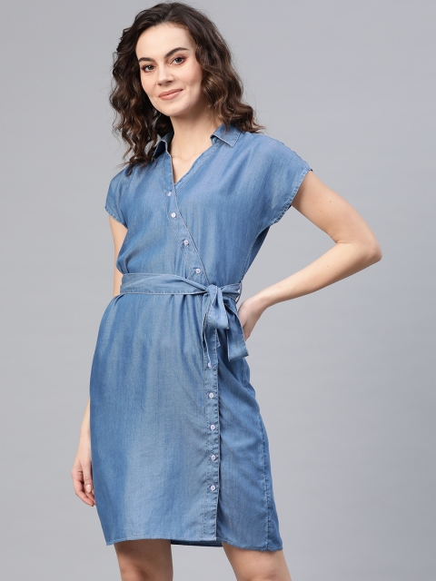 

COVER STORY Women Blue Chambray Solid Shirt Dress