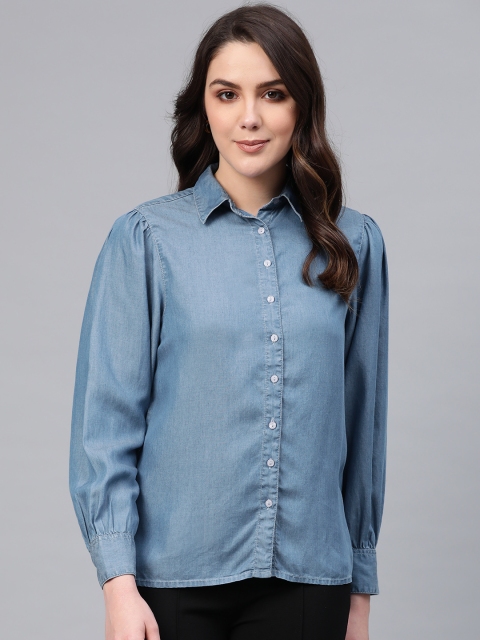 

COVER STORY Women Blue Regular Fit Solid Casual Shirt