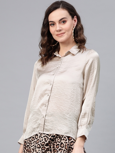 

COVER STORY Women Beige Regular Fit Solid Casual Shirt