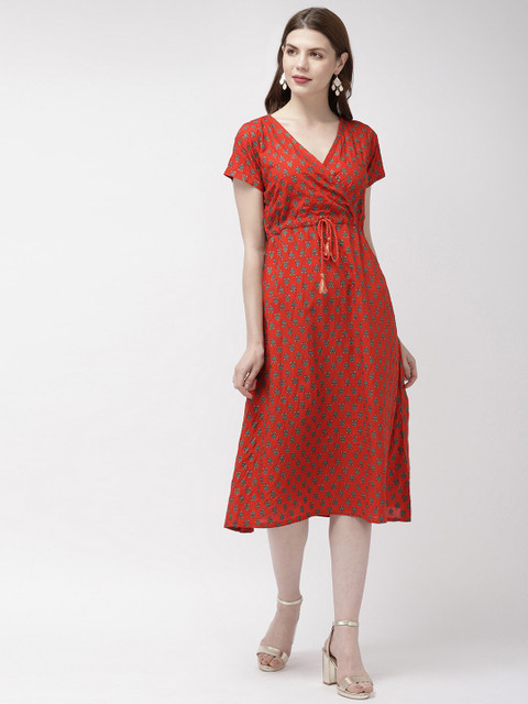 

pinwheel Women Rust Orange Printed Empire Dress