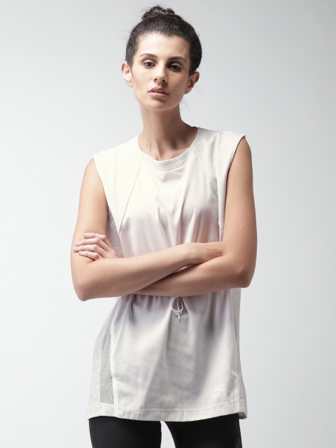 

Nike Women White & Grey Melange AS Bonded Top