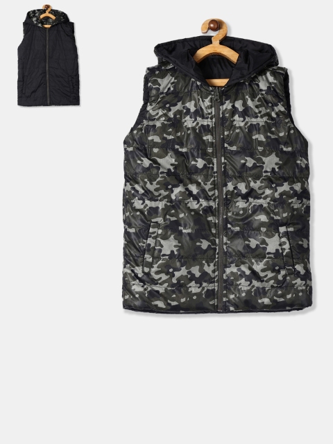

Cherokee Boys Olive Green Camouflage Printed Reversible Puffer Jacket