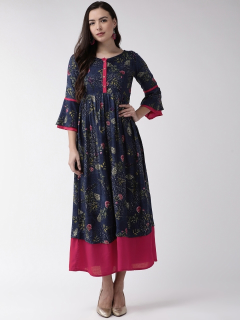 

RANGMAYEE Women Navy Blue Printed Maxi Dress