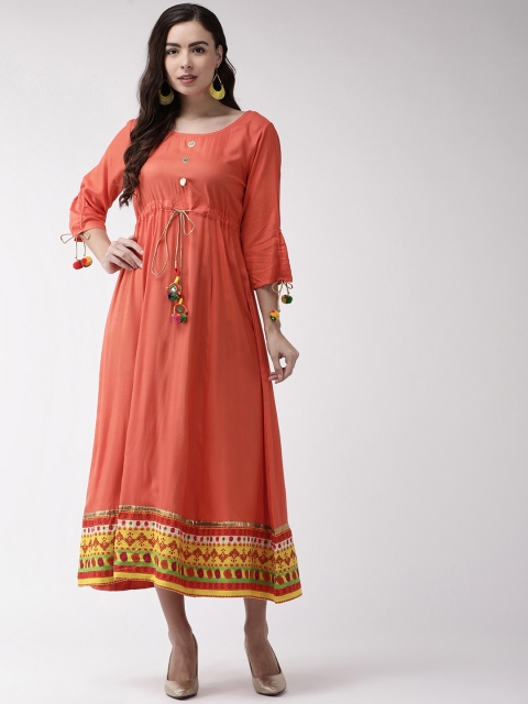 

RANGMAYEE Women Coral Pink Solid Maxi Dress