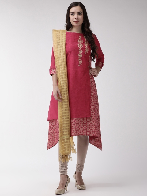 

RANGMAYEE Women Pink & Beige Printed Layered A-Line Kurta with Churidar & Dupatta