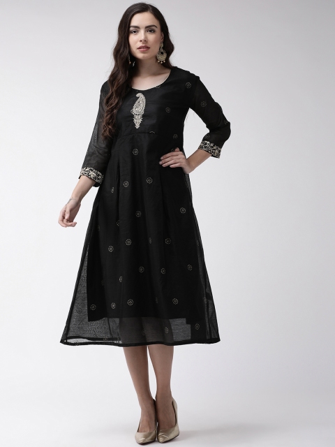 

RANGMAYEE Women Black & Golden Printed A-Line Dress