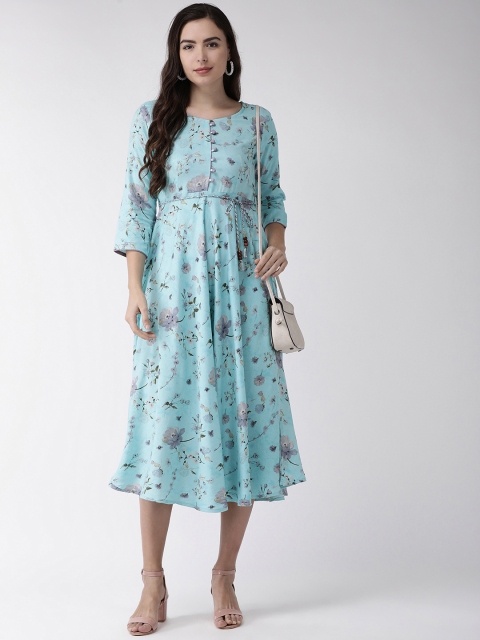 

RANGMAYEE Women Blue & Lavender Floral Printed Empire Dress