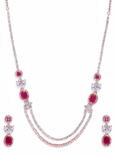 

Mahi Pink & White Gold-Plated CZ Studded Jewellery Set