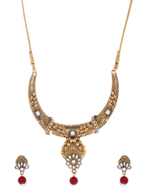 

Mahi White & Red Gold-Plated CZ Studded Traditional Jewellery Set