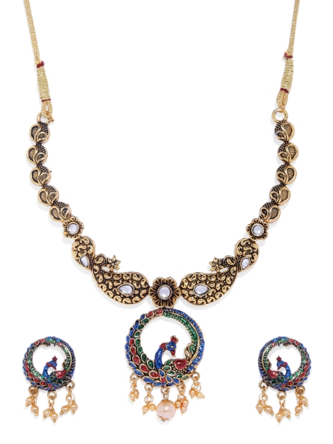 

Mahi Blue & Gold-Plated CZ Studded Traditional Jewellery Set