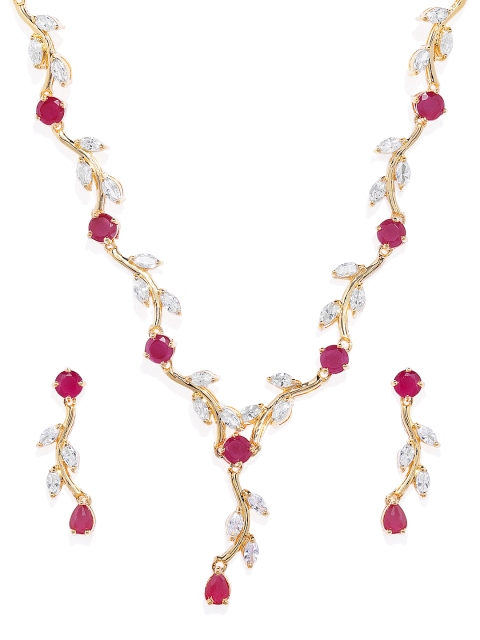 

Mahi Pink & White Gold-Plated CZ Studded Jewellery Set