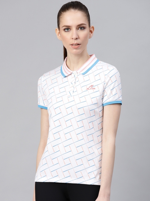 

Alcis Women White & Blue Printed Polo Collar Tennis T-shirt