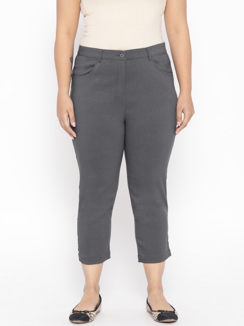

Revolution Plus Size Women Charcoal Grey Slim Fit Solid Cropped Formal Trousers