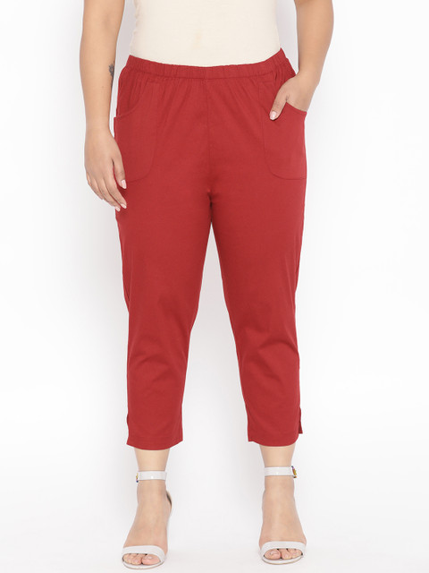 

Revolution Plus Size Women Maroon Regular Fit Solid Cropped Trousers
