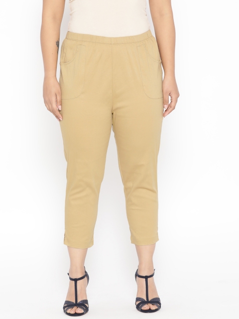 

Revolution Plus Size Women Beige Regular Fit Solid Cropped Regular Trousers