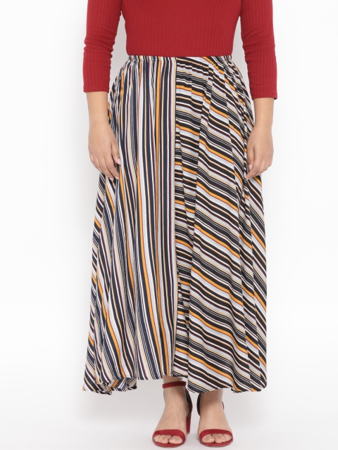 

Revolution Plus Size Women Multicoloured Striped Maxi Flared Skirt, Multi