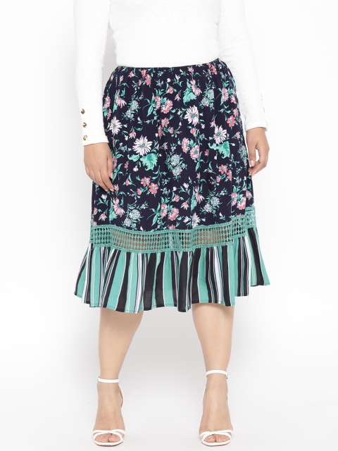 

Revolution Plus Size Women Navy Blue Green Printed A-line Skirt