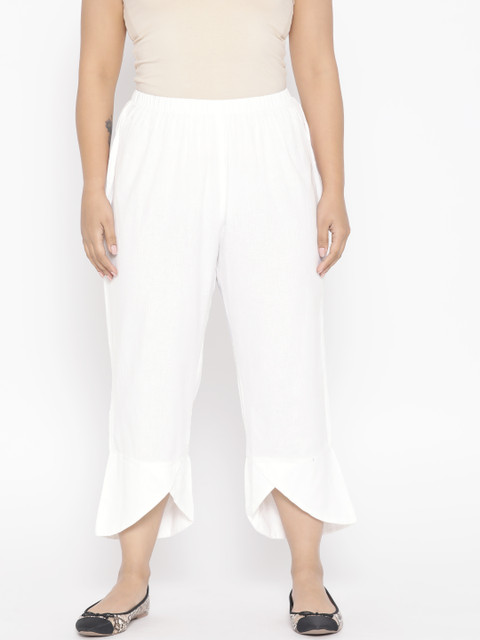 

Revolution Plus Size Women White Regular Fit Linen Solid Cropped Trousers