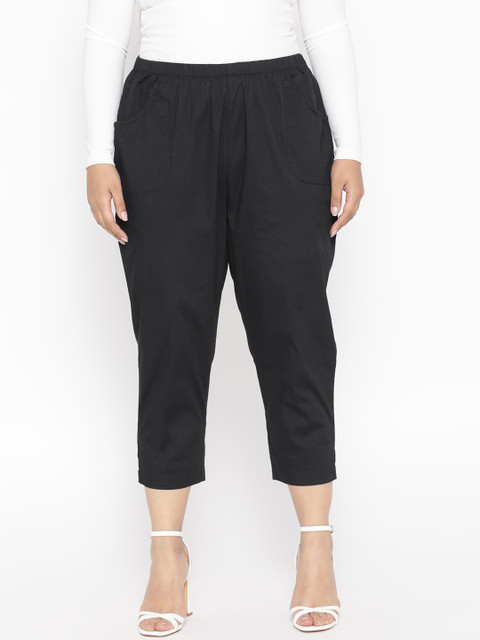 

Revolution Plus Size Women Black Regular Fit Solid Cropped Trousers