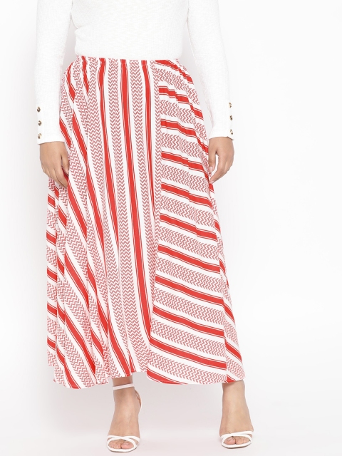 

Revolution Plus Size Women White Red Printed Flared Maxi Skirt