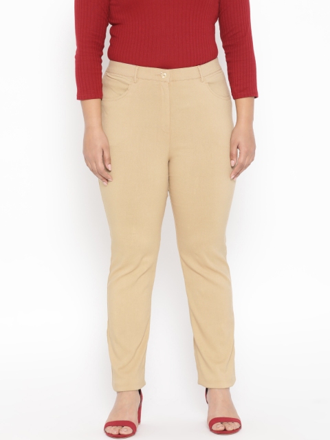 

Revolution Plus Size Women Beige Slim Fit Solid Formal Trousers