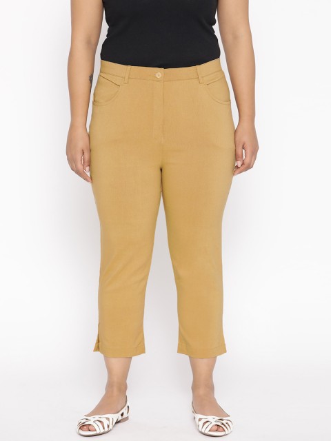 

Revolution Plus Size Women Khaki Slim Fit Solid Cropped Trousers