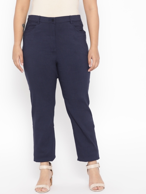 

Revolution Plus Size Women Navy Blue Slim Fit Solid Formal Trousers