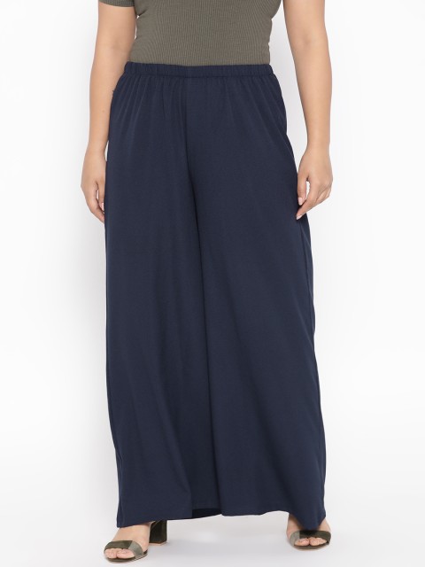 

Revolution Plus Size Women Navy Blue Solid Wide Leg Palazzos