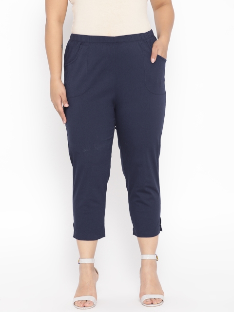 

Revolution Plus Size Women Navy Blue Solid 3/4th Regular Trousers