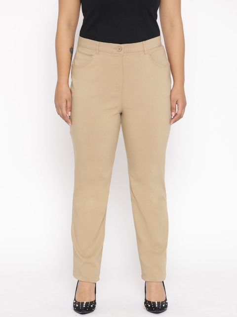 

Revolution Plus Size Women Beige Slim Fit Solid Formal Trousers