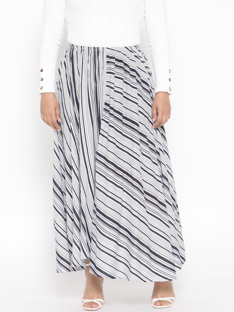 

Revolution Plus Size Women Off-White Navy Striped Flared Maxi Skirt