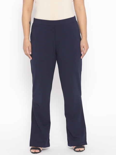

Revolution Plus Size Women Navy Blue Solid Regular Trousers