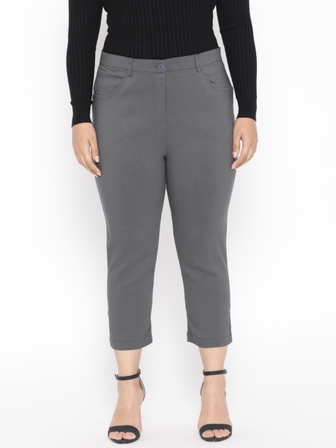 

Revolution Plus Size Women Charcoal Grey Slim Fit Solid Cropped Formal Trousers