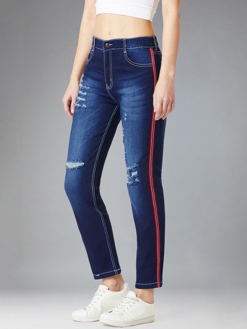 

DOLCE CRUDO Women Blue Slim Fit High-Rise Mildly Distressed Jeans