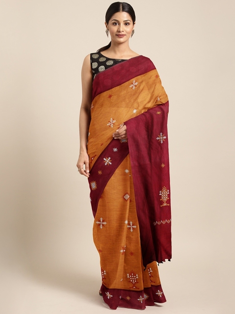 

aamna Brown Silk Cotton Embroidered Narayan Peth Saree