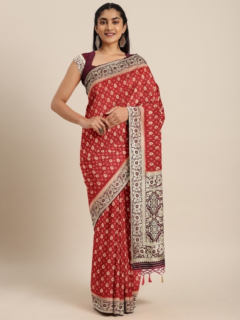 

aamna Red & Golden Art Silk Woven Design Kanjeevaram Saree