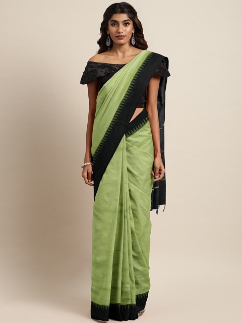 

aamna Olive Green Cotton Blend Solid Narayan Peth Saree