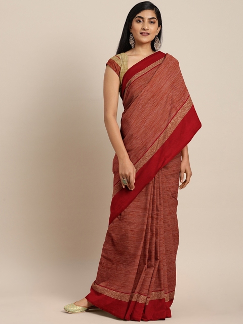 

aamna Red Cotton Blend Solid Tussar Saree