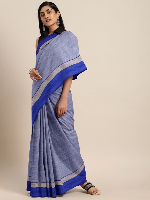 

aamna Blue Cotton Blend Solid Tussar Saree