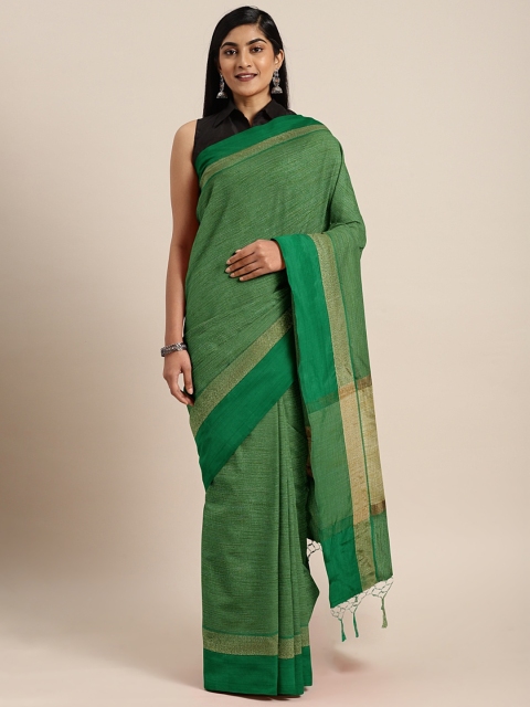 

aamna Green Cotton Blend Solid Tussar Saree