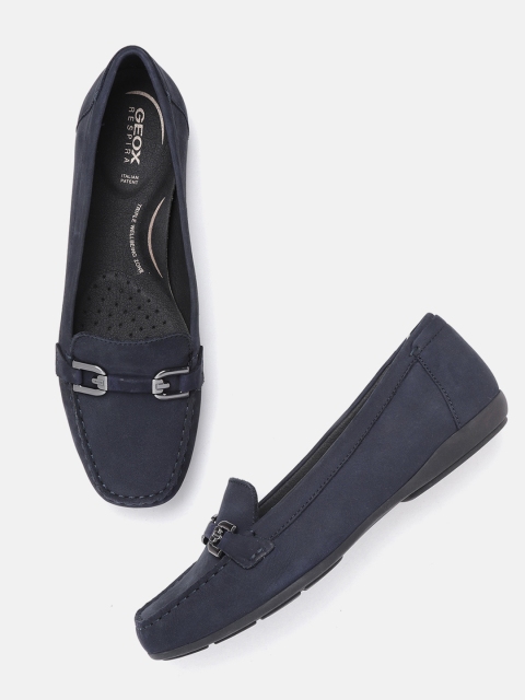 

Geox Women Navy Blue Solid Leather Loafers
