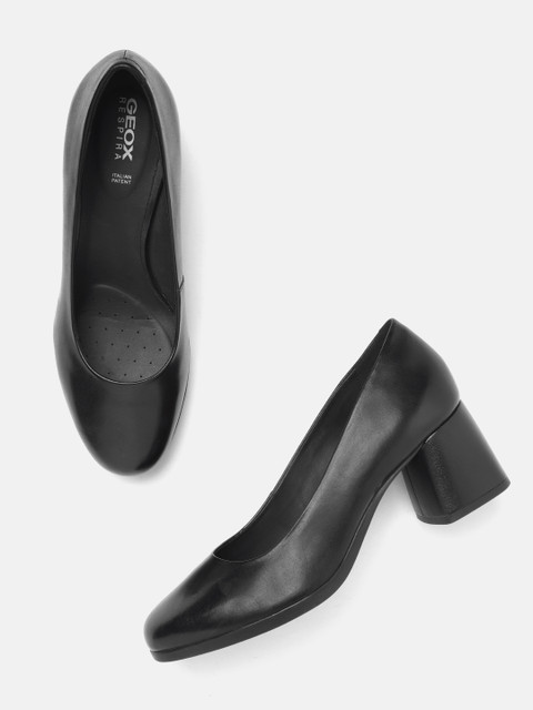 

Geox Women Black Solid Leather Pumps