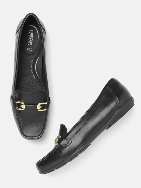 

Geox Women Black Solid Leather Loafers