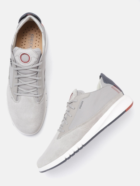 

Geox Men Grey Solid Suede Sneakers